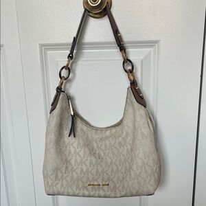 Michael Kors Cream and Brown Shoulder Bag